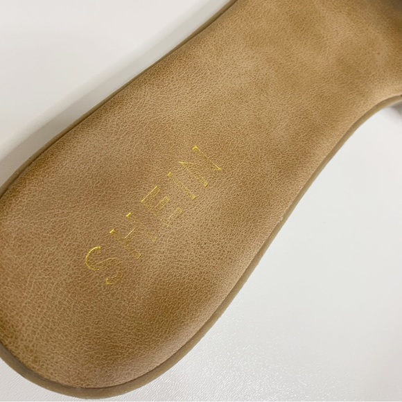 SHEIN Fabric Slides, Embellished Fringed Upper, Tan, Size 9 - Picture 5 of 6